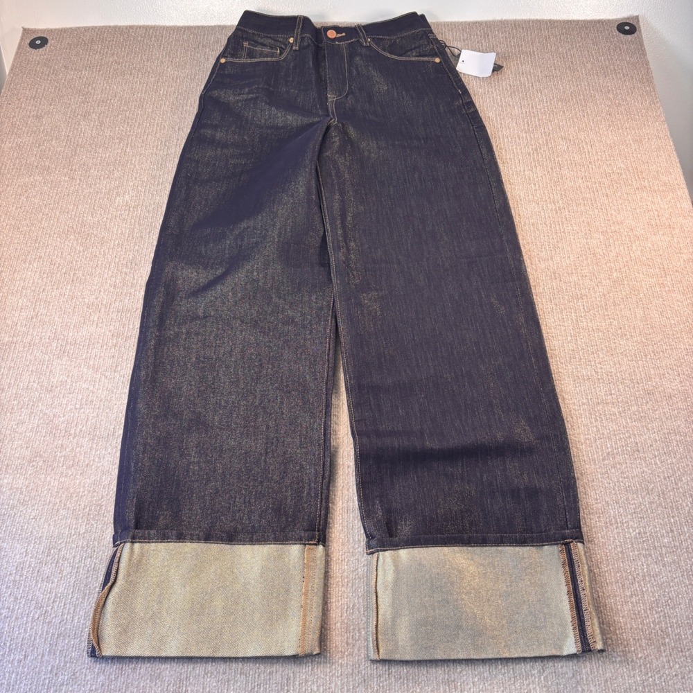 BlankNYC The Franklin Ribcage Wide Leg Gold Shimmer‎ Jeans 28 NWT Dark Wash - Picture 4 of 10